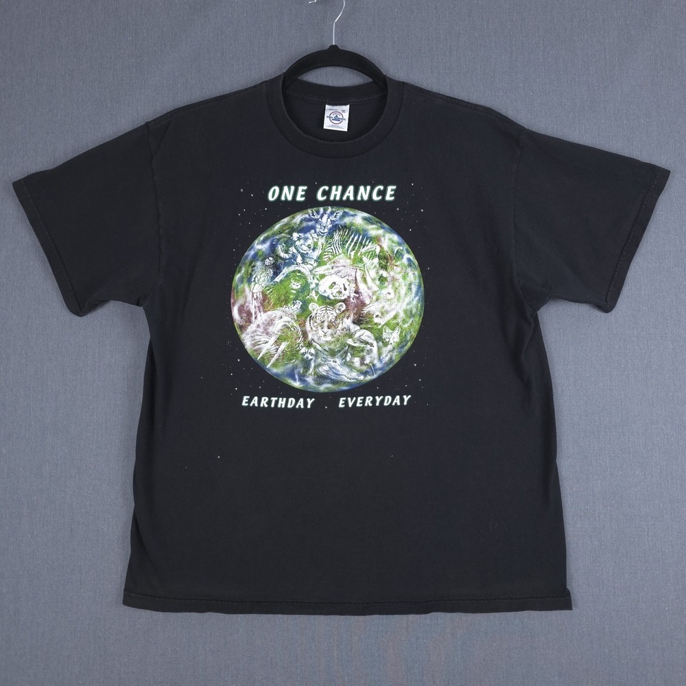 Vintage Earth Day Everyday Shirt Size XL Black One Chance‎ Short Sleeve Y2K